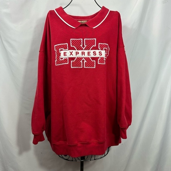 Vintage Jeans by Express collared red collegiate sweatshirt size L - Picture 2 of 7